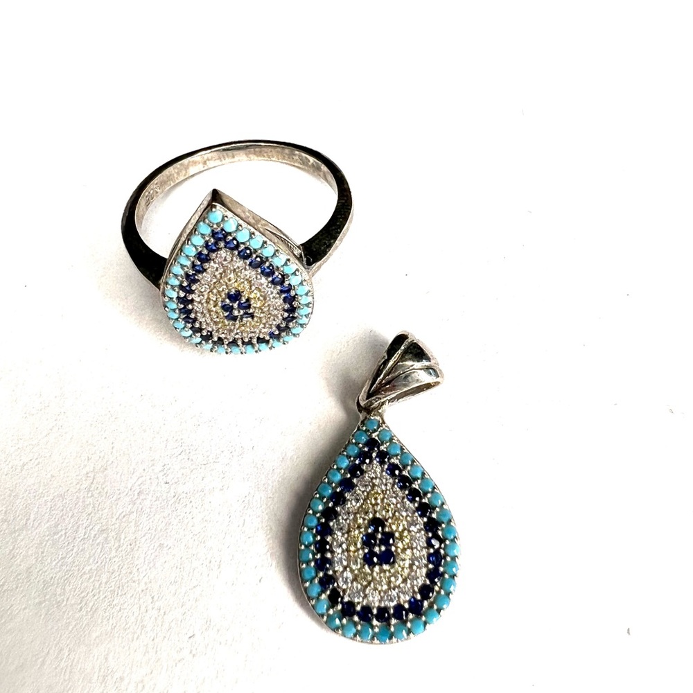 Silver Swarovski Evil Eye Ring & Pendant set. 🧿 Made in Türkiye  NWOT